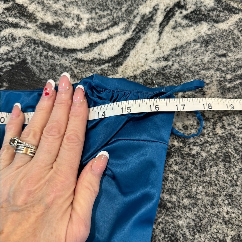 OH POLLY size 10 mini spaghetti strap cerulean blue mini satin dress - Picture 12 of 16